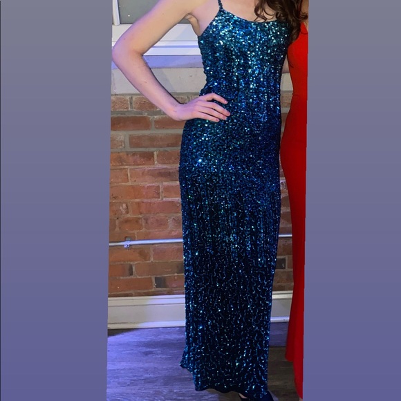 Adrianna Papell Evening ombré blue sequin gown sequin prom dress wedding guest - Picture 3 of 12